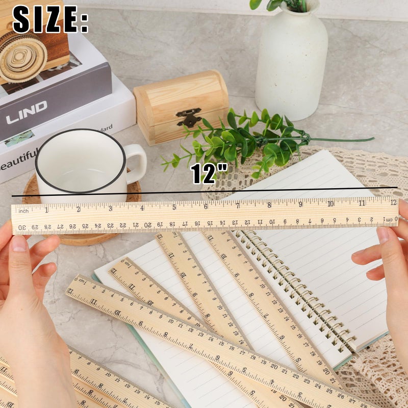 Koogel 12PCS Wooden Rulers Bulk, Wood Ruler 12inch/30cm Measuring Rulers 2 Scale for Kids Students Office School Supplies Classroom - Image 2